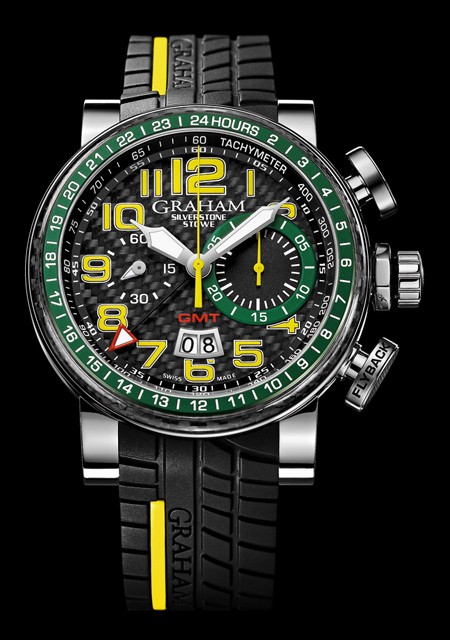 Watch Graham London Silverstone Stowe GMT Yellow u0026 Green | SILVERSTONE  2BLCH.B33A Steel - Carbon - Rubber Strap