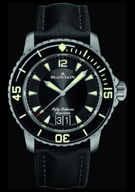 Watch Blancpain Fifty Fathoms Grande Date Fifty Fathoms 5050 12B30 B52A Satin brushed Titanium Black Dial Sail Canvas