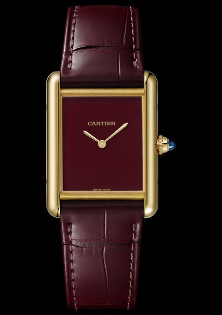 Watch Cartier Tank Louis Cartier Watch Large Model Tank Louis Cartier WGTA0190 Yellow Gold Bordeaux Dial Strap Allig