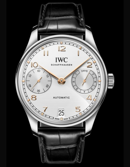 Watch IWC Portugieser Automatic 42 Portuguese IW501701 Stainless Steel Silver Moon Dial Strap Alligator