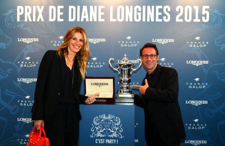 Sophie Thalmann, president of the jury of the Prix Mademoiselle Diane by Longines, and Billy, television moderator