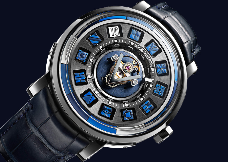 Watch Louis Vuitton Escale Wolrdtime Blue  Escale Q5EK50 Titanium - White  Gold - Alligator strap