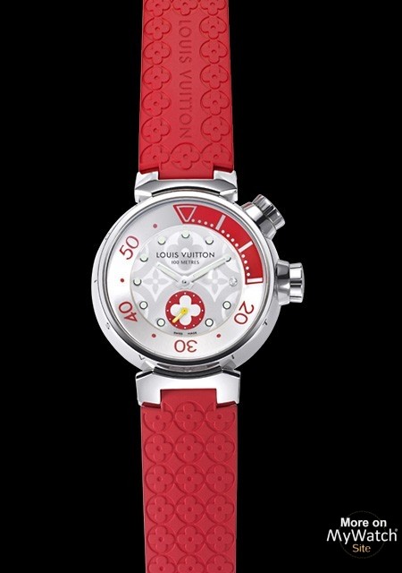 Pre-owned Louis Vuitton Tambour Cool V Quartz Diamond Red Dial Ladies Watch Q1G09, Quartz Movement, Genuine Leather Strap, 33 mm Case in Red