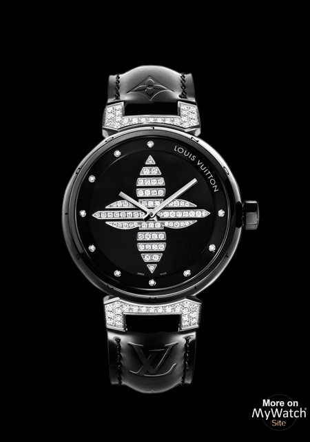 LOUIS VUITTON Louis Vuitton Tambour Bijou Watch Center Pave Lug D Q151K  Stainless Steel x Leather Diamond Black Quartz Analog Display Ladies Dial