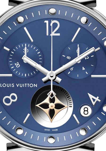 Louis Vuitton Tambour Moon Dual Time, Quartz, 35mm, Diamonds Blue