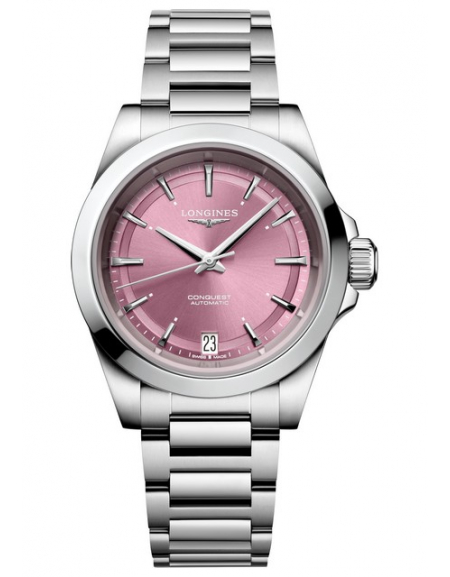 Watch Conquest Longines L3.430.4.99.6 Stainless Steel Pink Dial Bracelet Stainless Steel