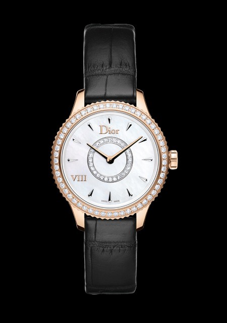 Watch Dior Dior VIII Montaigne 25 mm Dior VIII CD151170A001 Pink Gold Mother of Pearl and Diamonds Black Alligator Strap