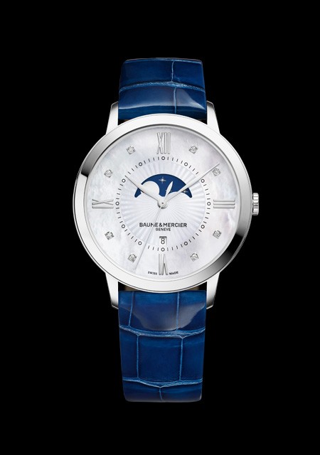 Watch Baume Mercier Classima Femme Quartz Phases de Lune Classima M0A10226 Steel Diamond Indexes Alligator Strap