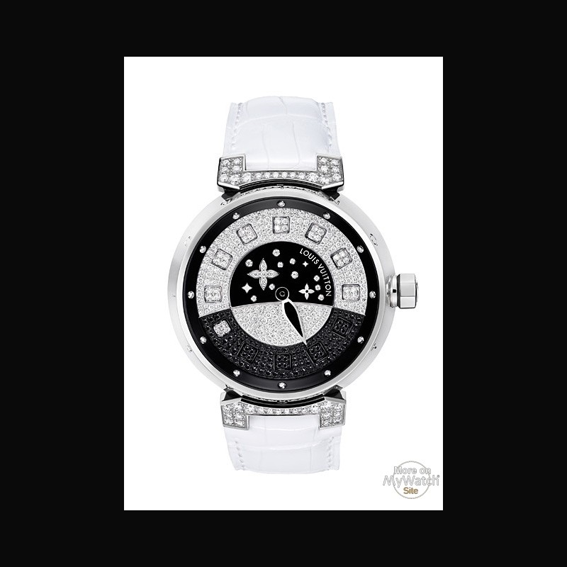 Watch Louis Vuitton Tambour Spin Time Joaillerie  Tambour Spin Time Pink  Gold - Black and White Diamonds - Liard Strap